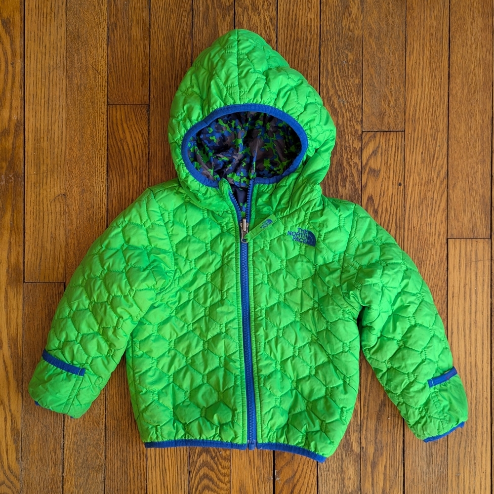 The North Face Kids Green Puffer Jacket with Blue Trim